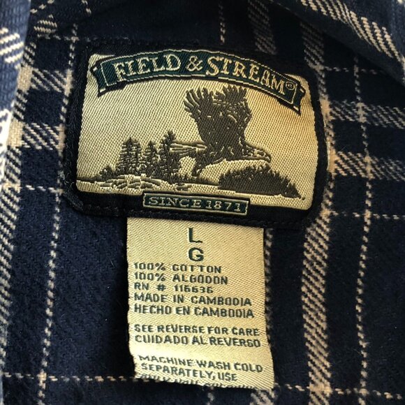 Field & Stream Mens Shirt Large Flannel Long Sleeve Button Up Flannel Plaid Navy - Picture 3 of 10